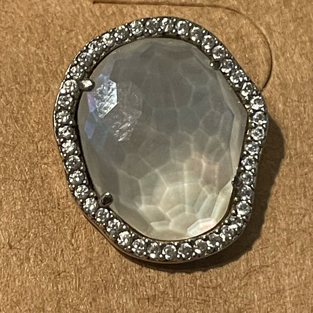 Nadri Sterling Silver 925 Mother of Pearl Halo Stud Earrings | Art Deco Inspired - Picture 4 of 7